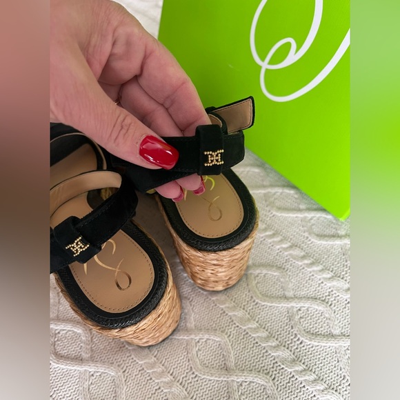 New! Sam Edelman Black Suede Wedge Platform Sandals Women’s Size 10 - Picture 10 of 15